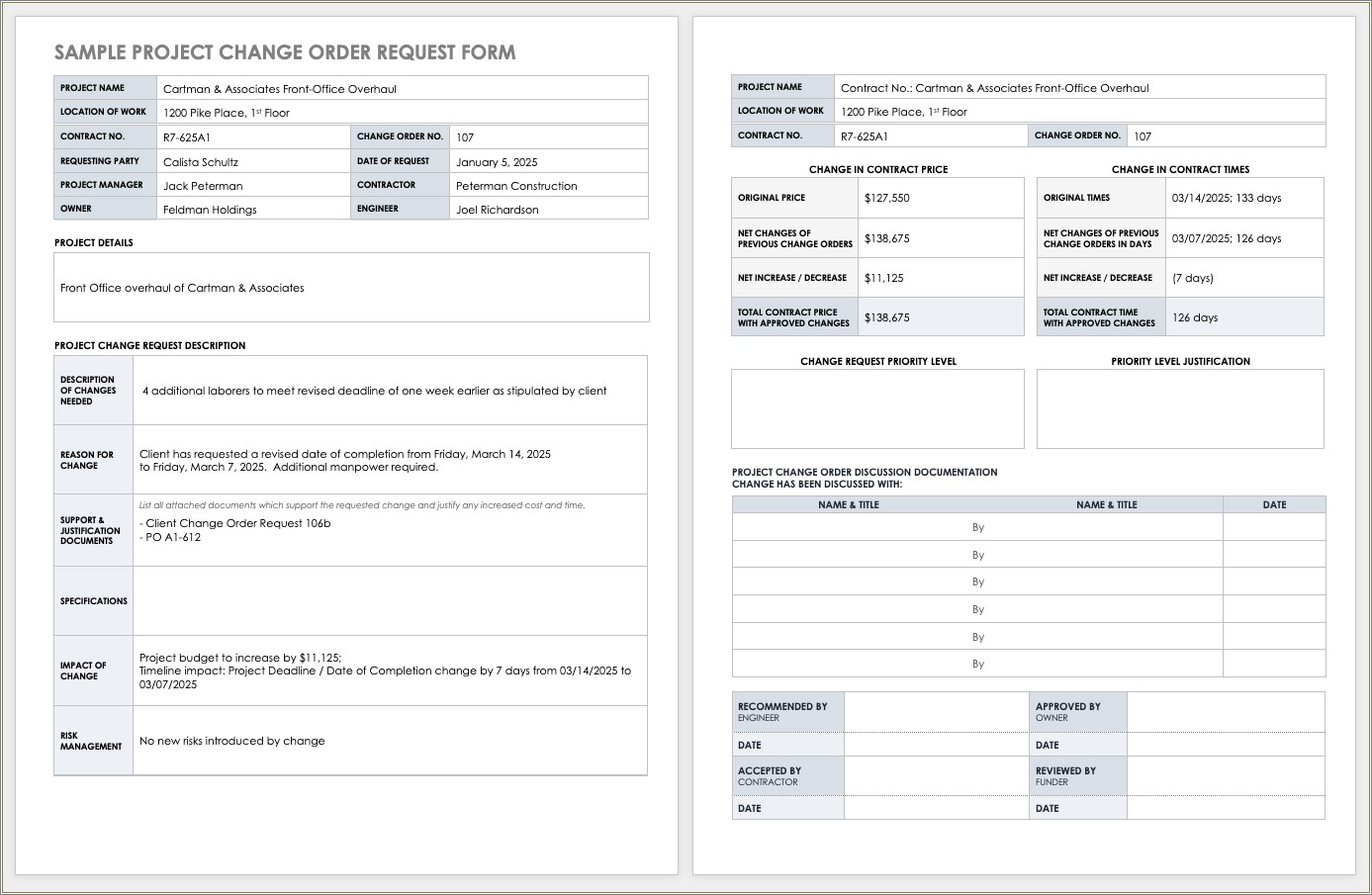 Construction Change Order Form Free Word Template