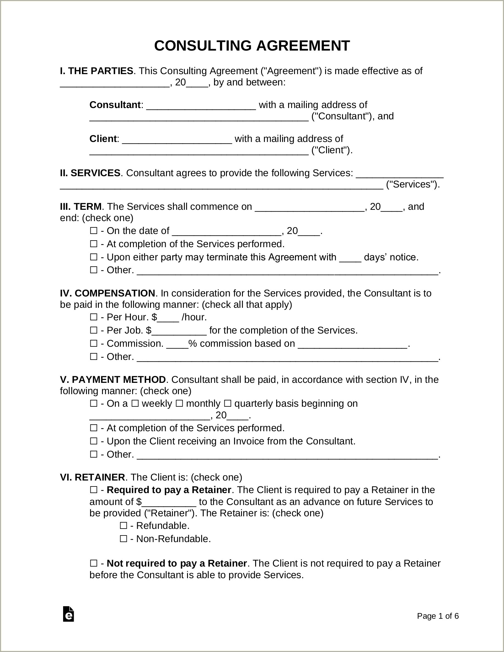 Consulting Agreement Contract Template Free Download Pdf