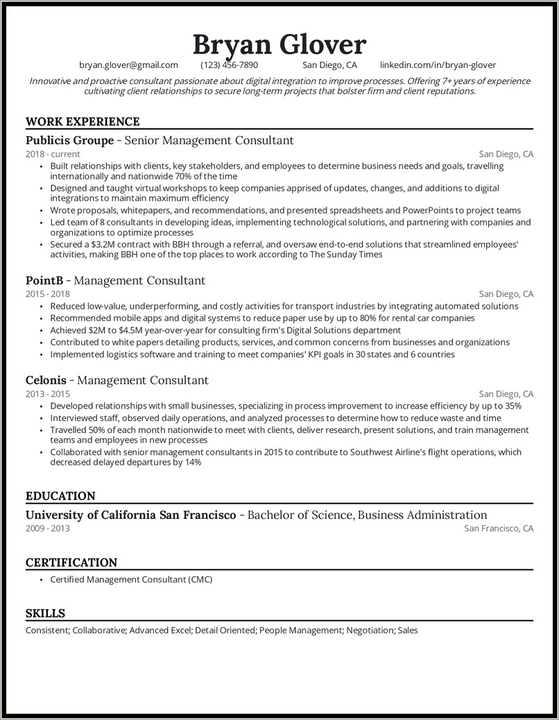 Consulting Job Resume Bullet Points