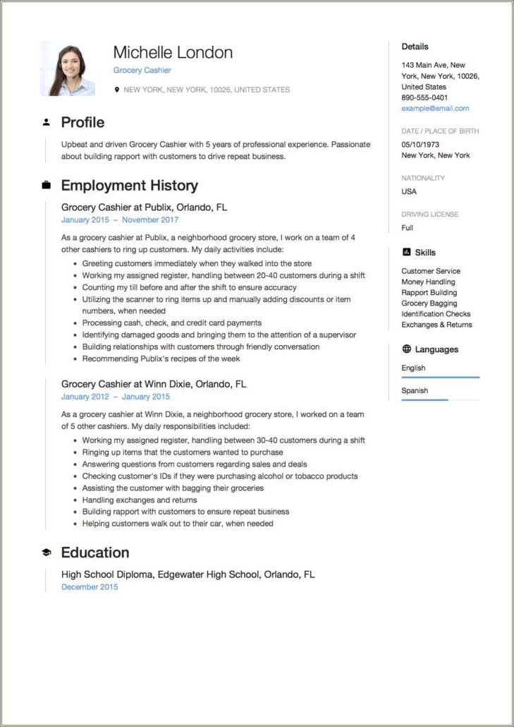 Convenience Store Cashier Resume Examples