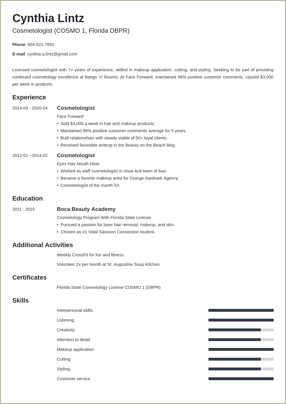 Cosmetology Student Resume Objective Examples