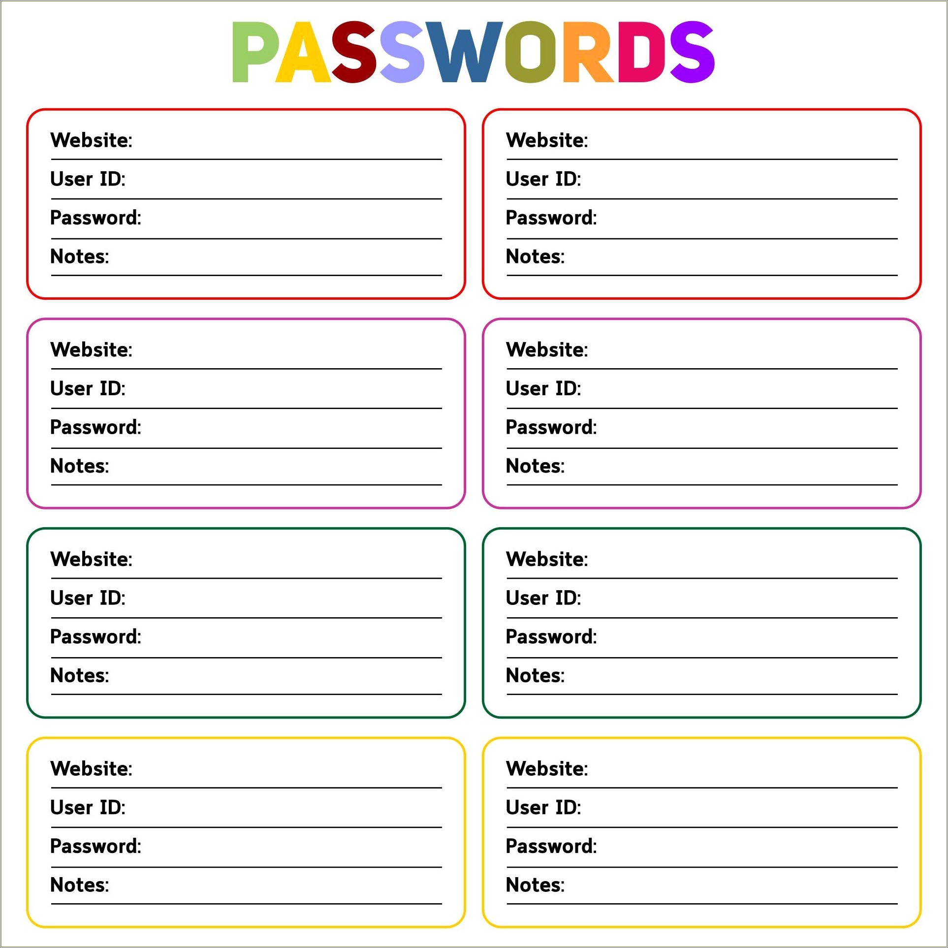 Create A Free Password List Template Book