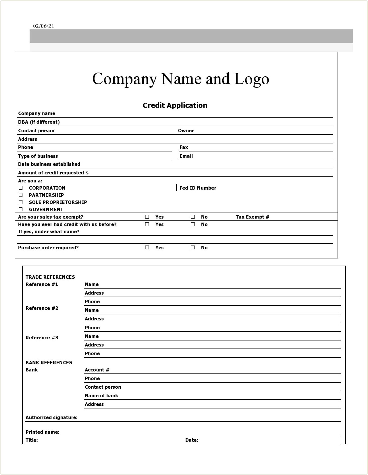 Credit Application Form Template Free South Africa