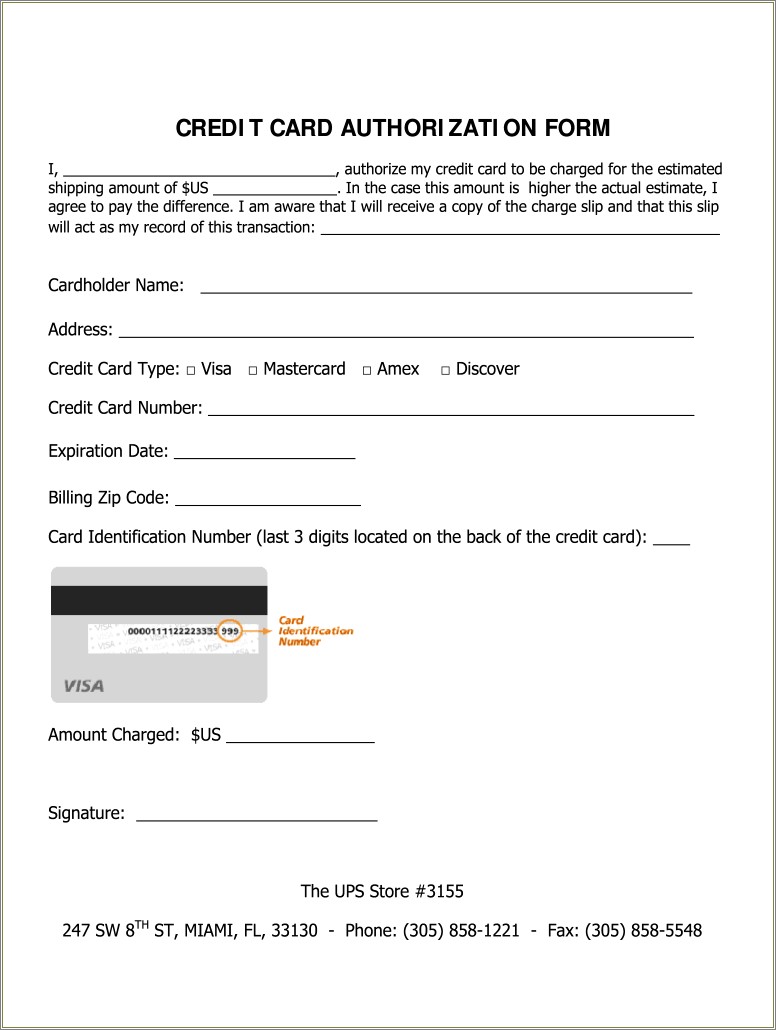 Credit Card Authorization Form Template Free Word