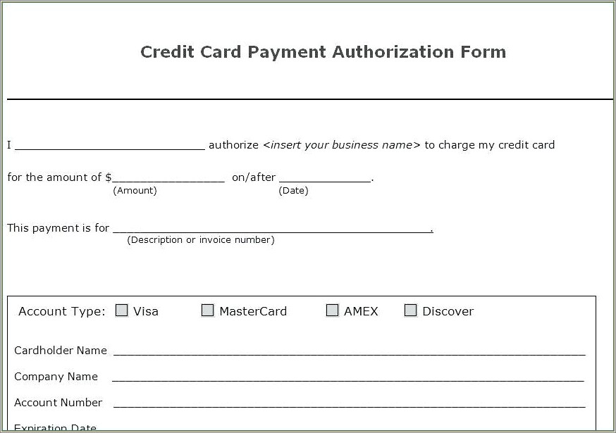 Credit Card Billing Authorization Form Template Free