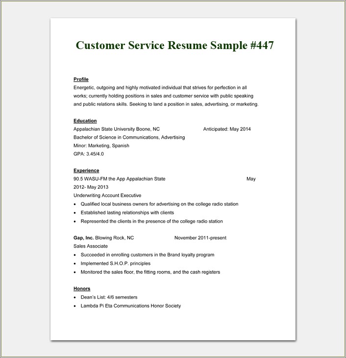 Customer Service Resume Examples Pdf