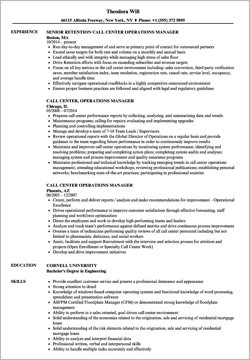 Data Center Operations Manager Resume
