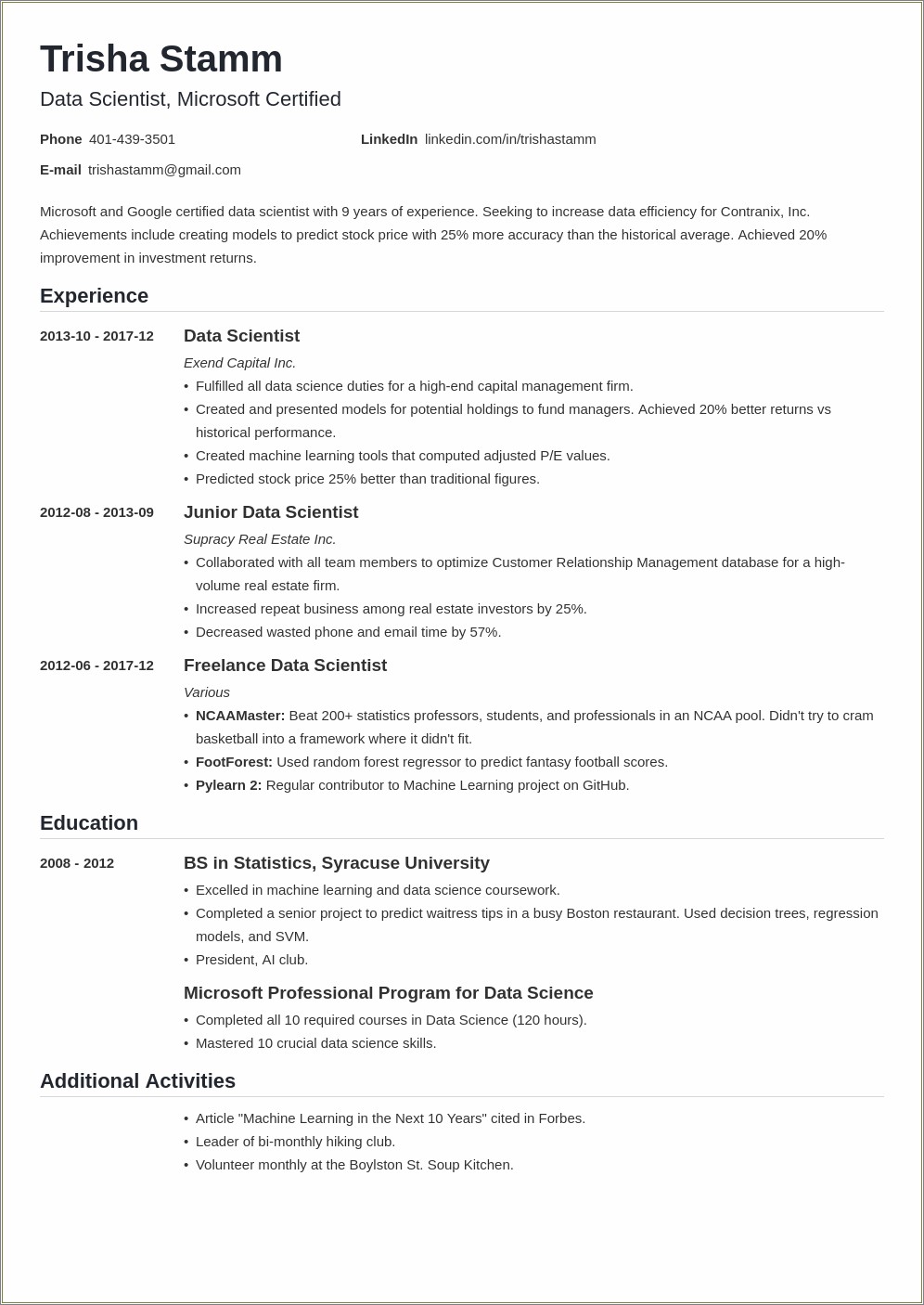 Data Manager School Sample Resume