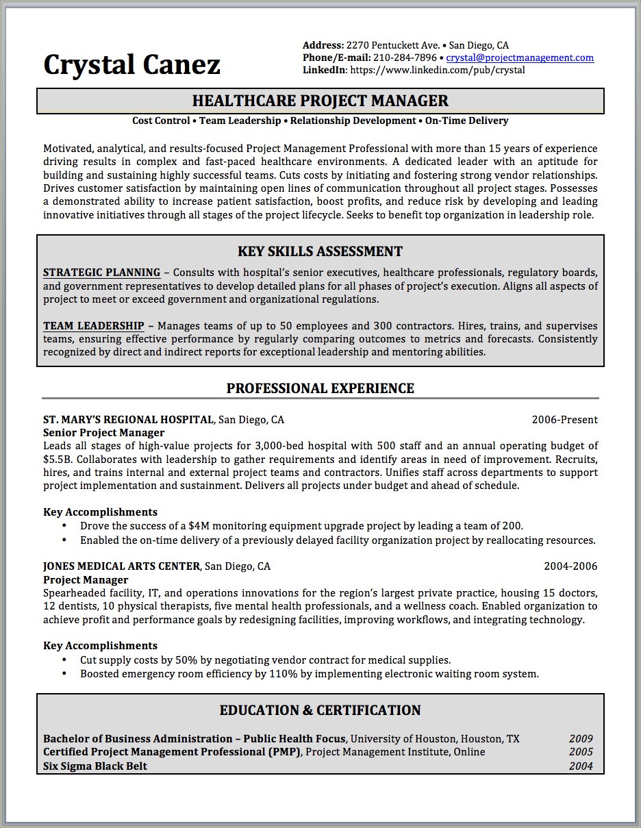 Delivery Manager In Healthcare Resume