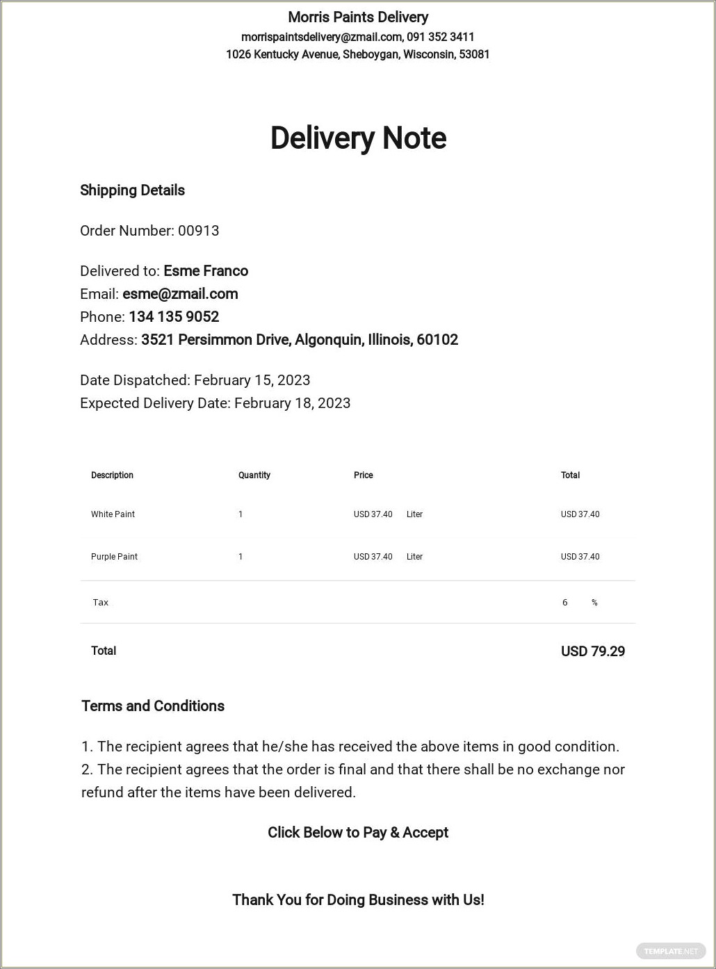 Delivery Note Template Word Document Free Download