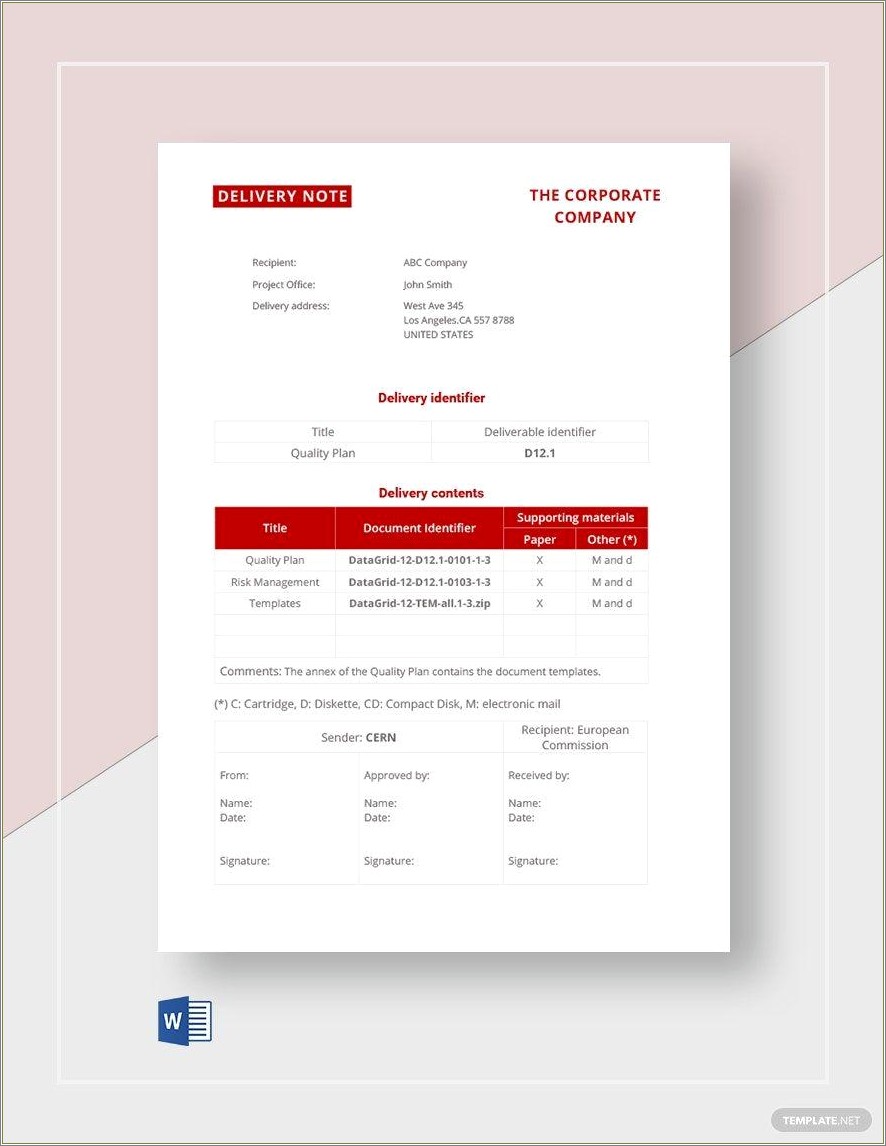 Delivery Note Template Word Format Free Download