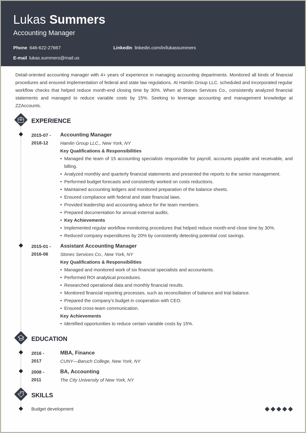 Department Manager Resume Objective Examples