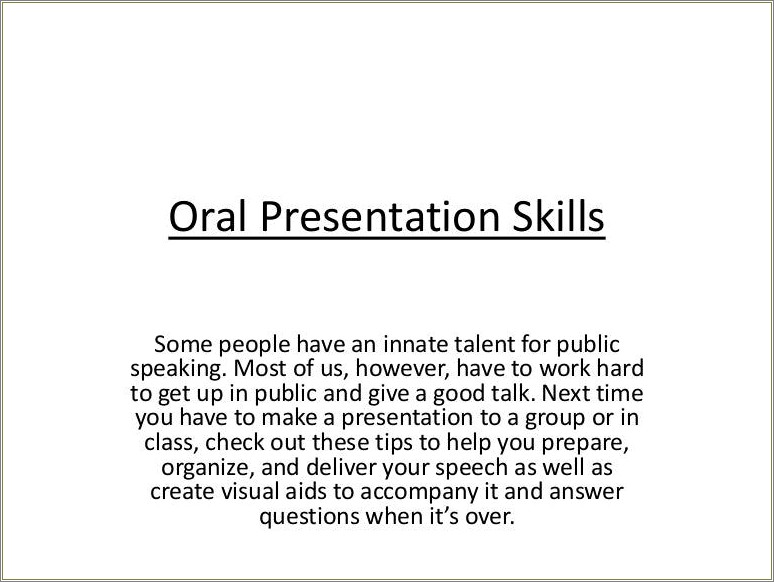 Describe Public Presentation Skill Resume