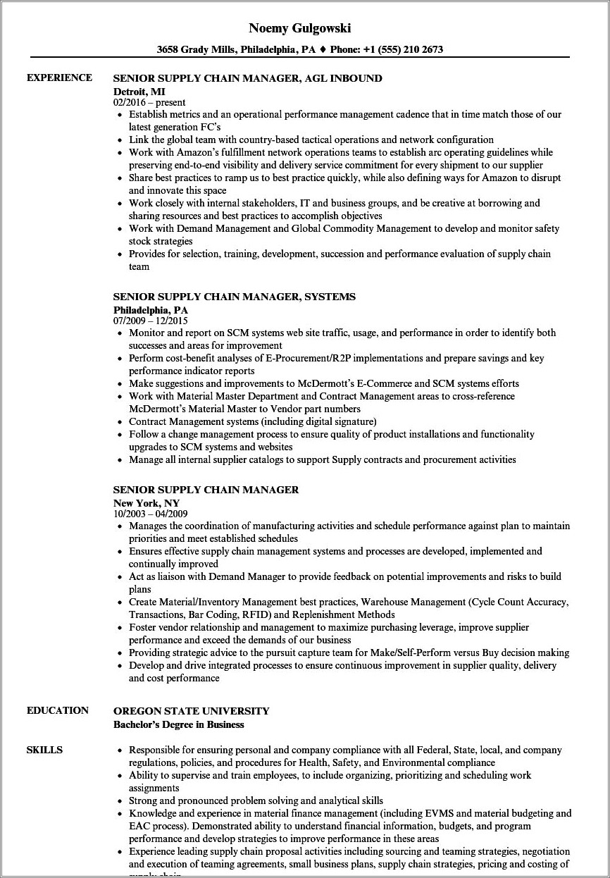 Director Supply Chain Resume Samples