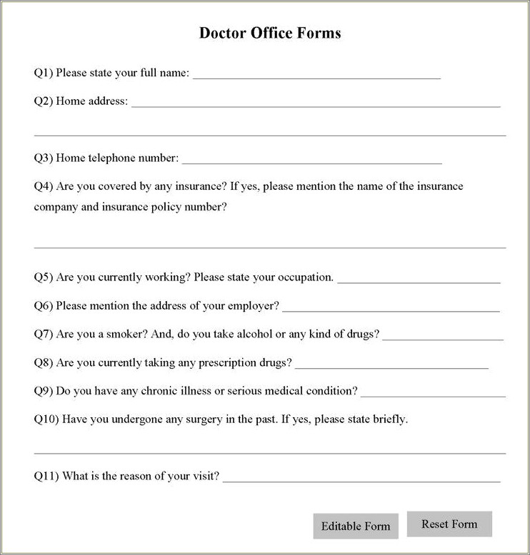 Doctor Office Fill Out Information Template Free