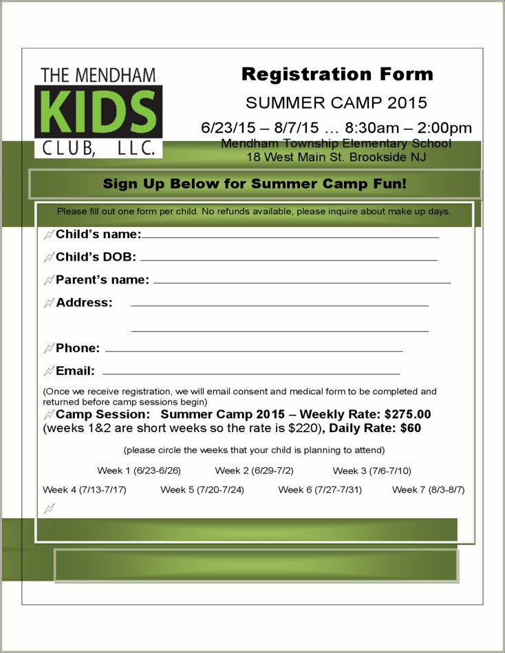 Download 5 Day Camp Schedule Template Free