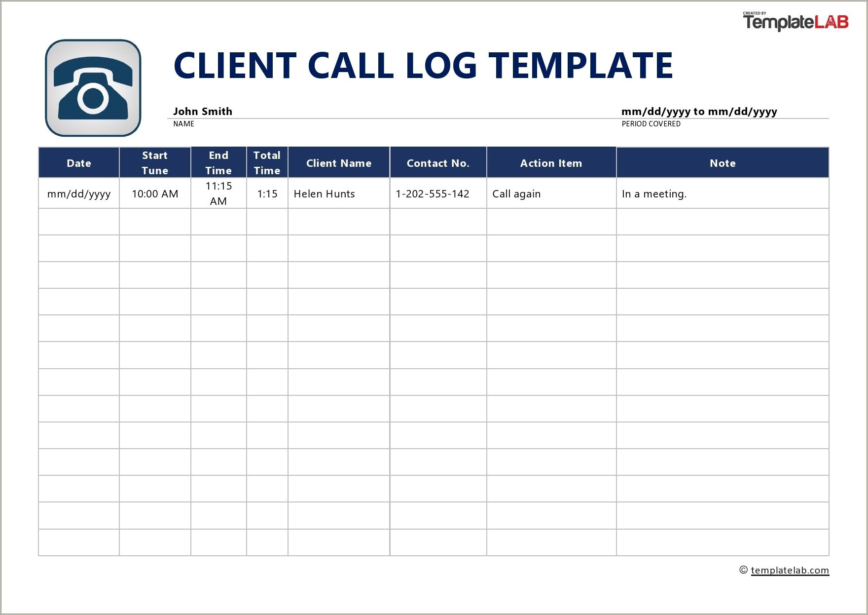 Download A Free Template For Customer Call Tracking