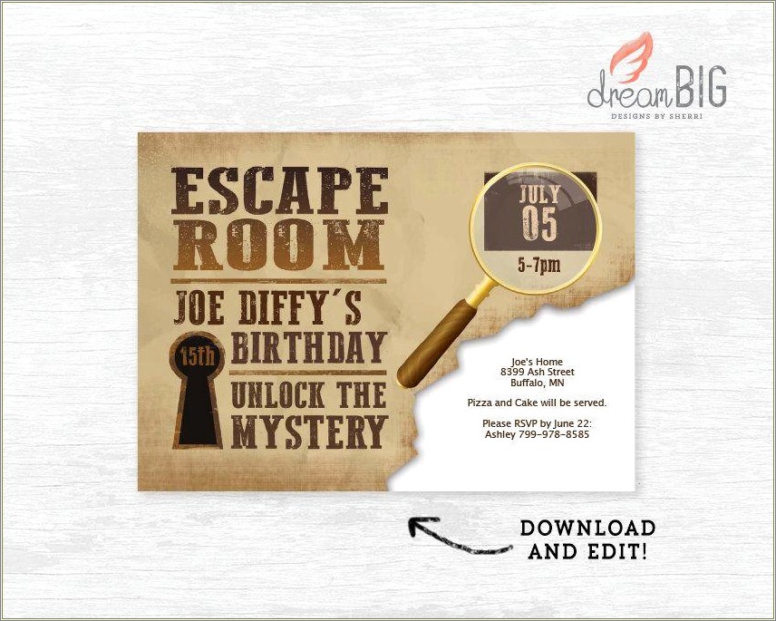 Downloadable Escape Room Party Invitation Template Free