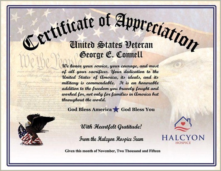Downloadable Military Certificate Of Appreciation Template Free