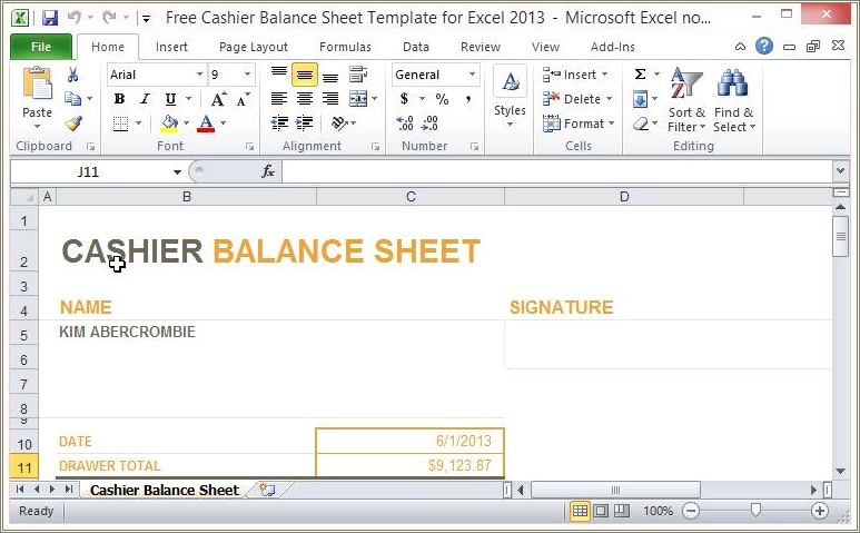 Easy Cash Drawer Count Sheet Template Free