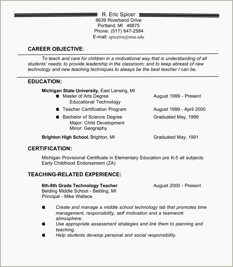 Education Objective In A Resume