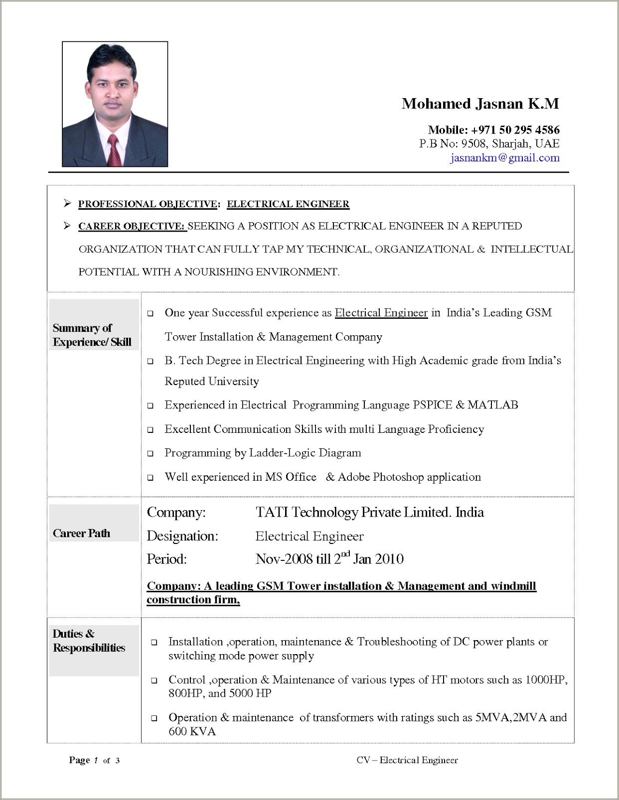 Electrical Engineering Internship Resume Objective