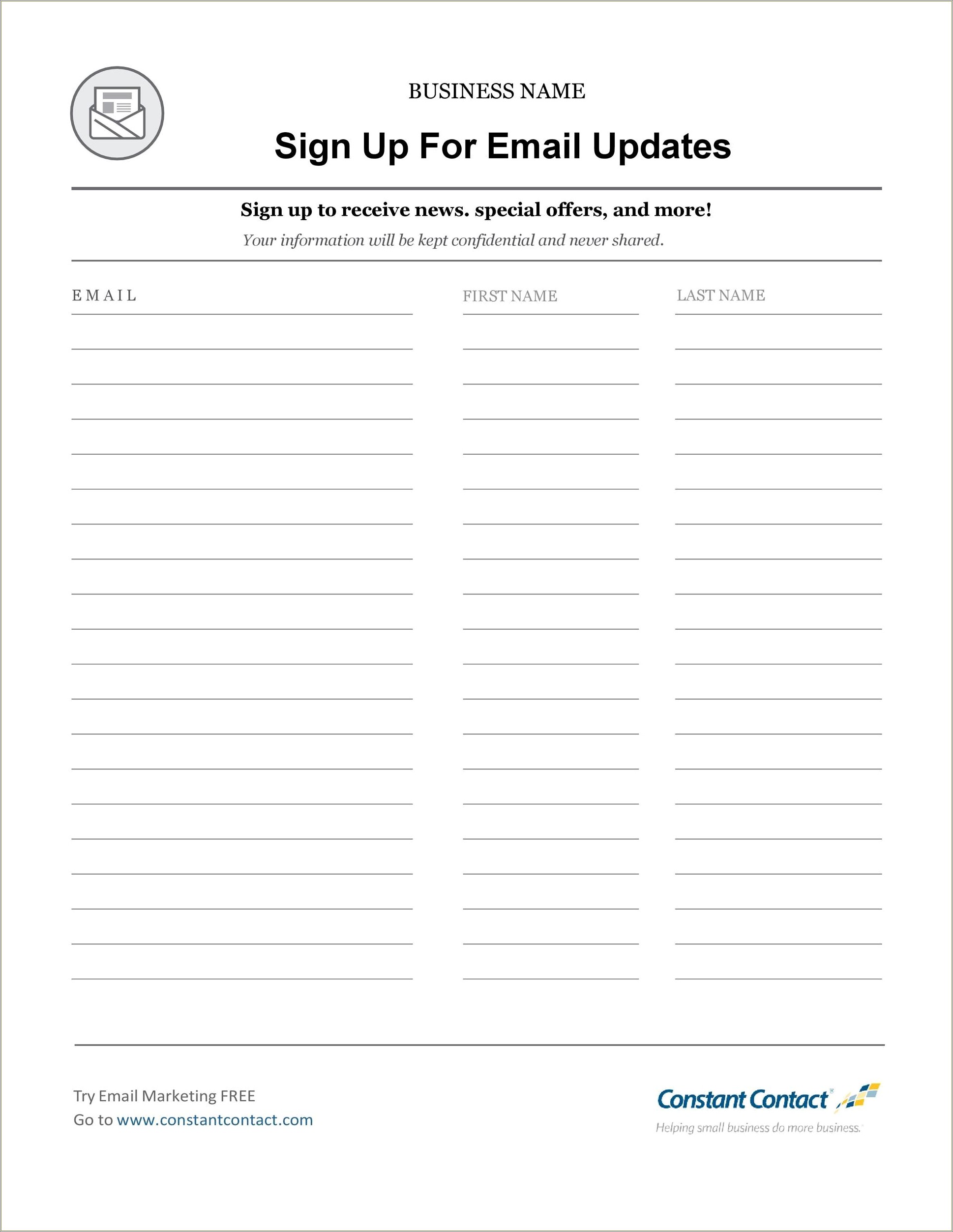 Email Sign In Sheet Free Pdf Template