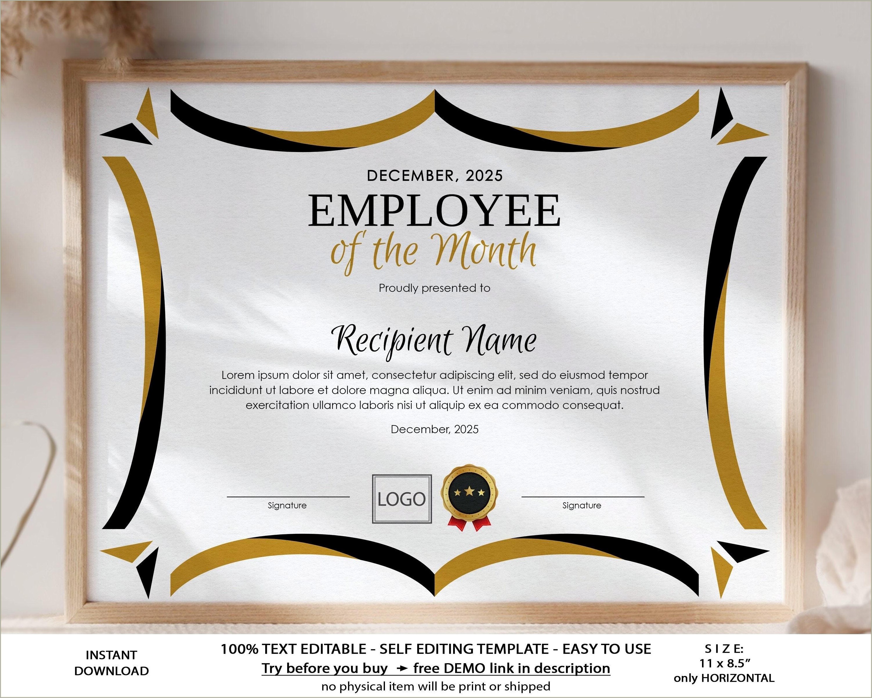 Employee Of The Month Award Free Template