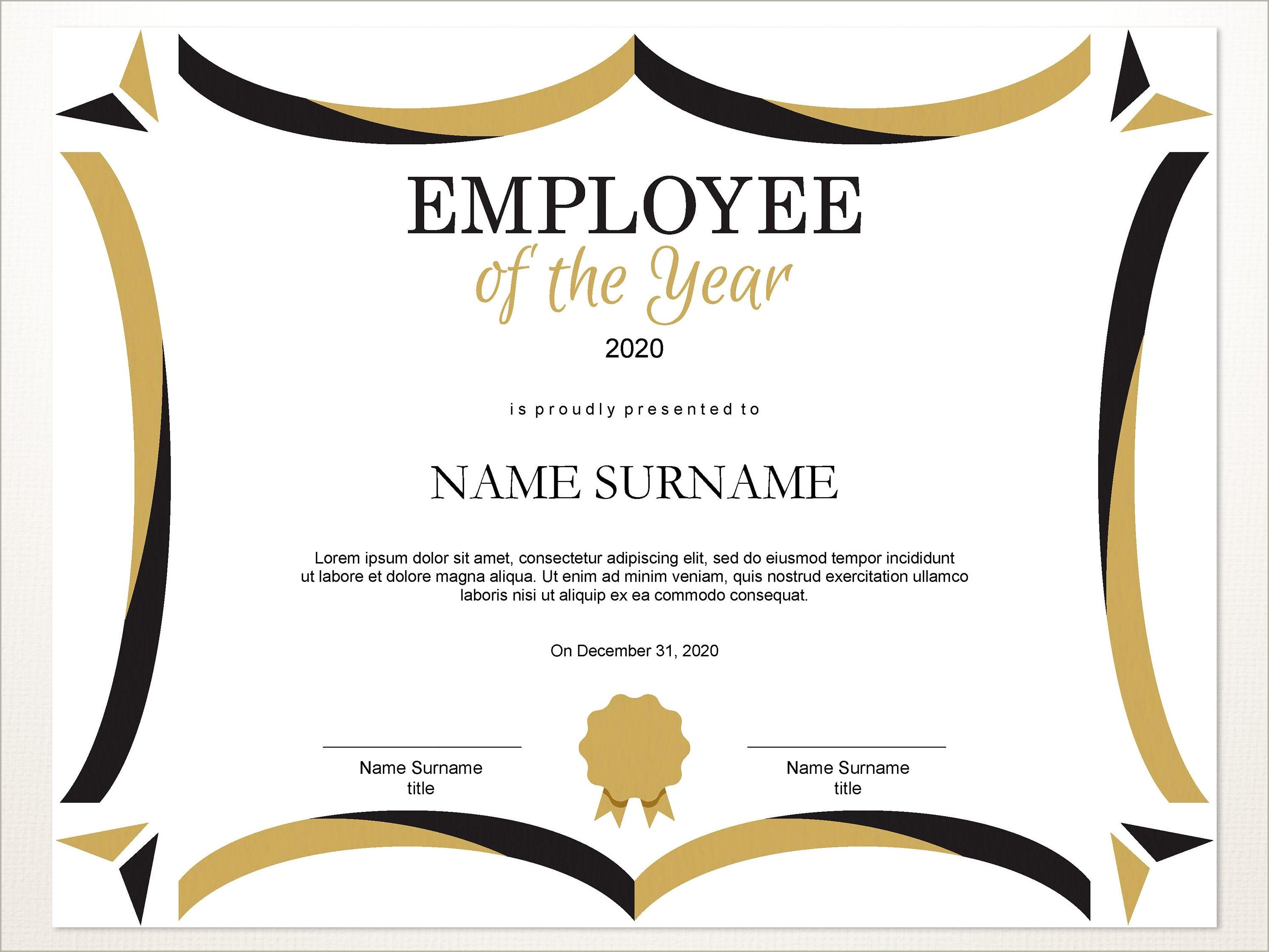 Employee Of The Year Certificate Free Template