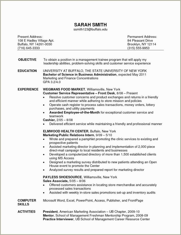 Employment Objective On Resume Examples
