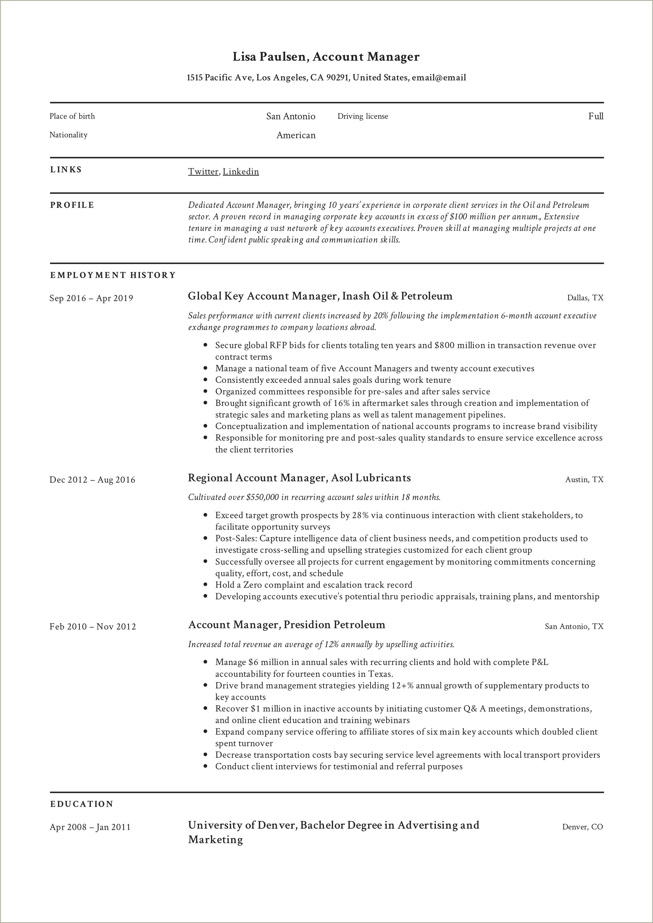 Example Of Accounting Manager Resume