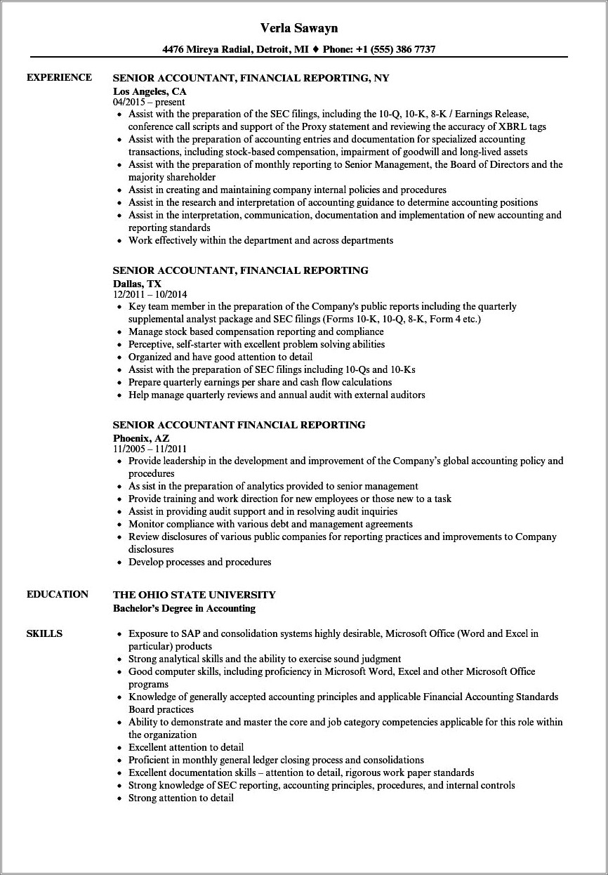Example Of Experienced Accountant Resume
