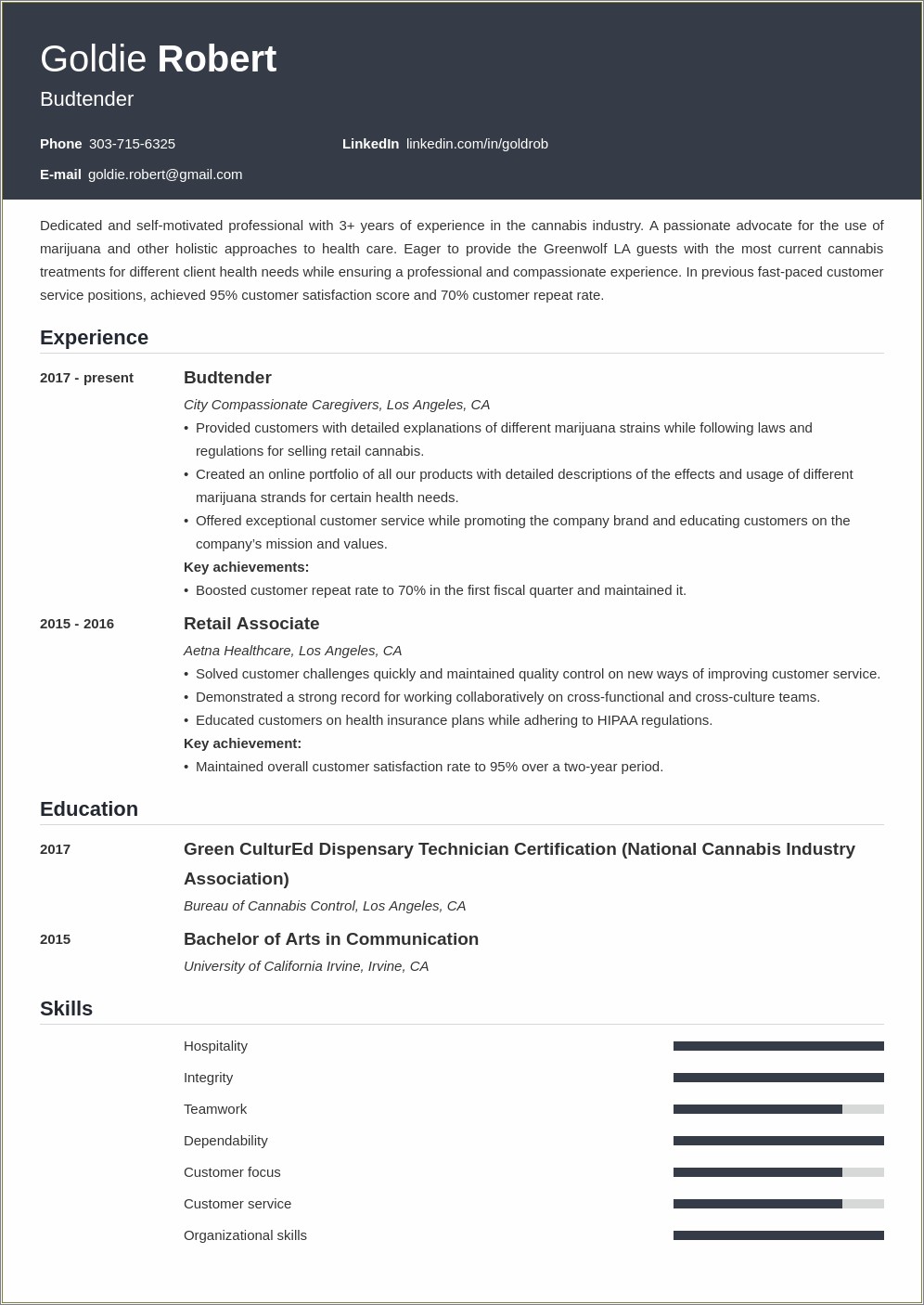 Examples Of Cannabis Grower Resume
