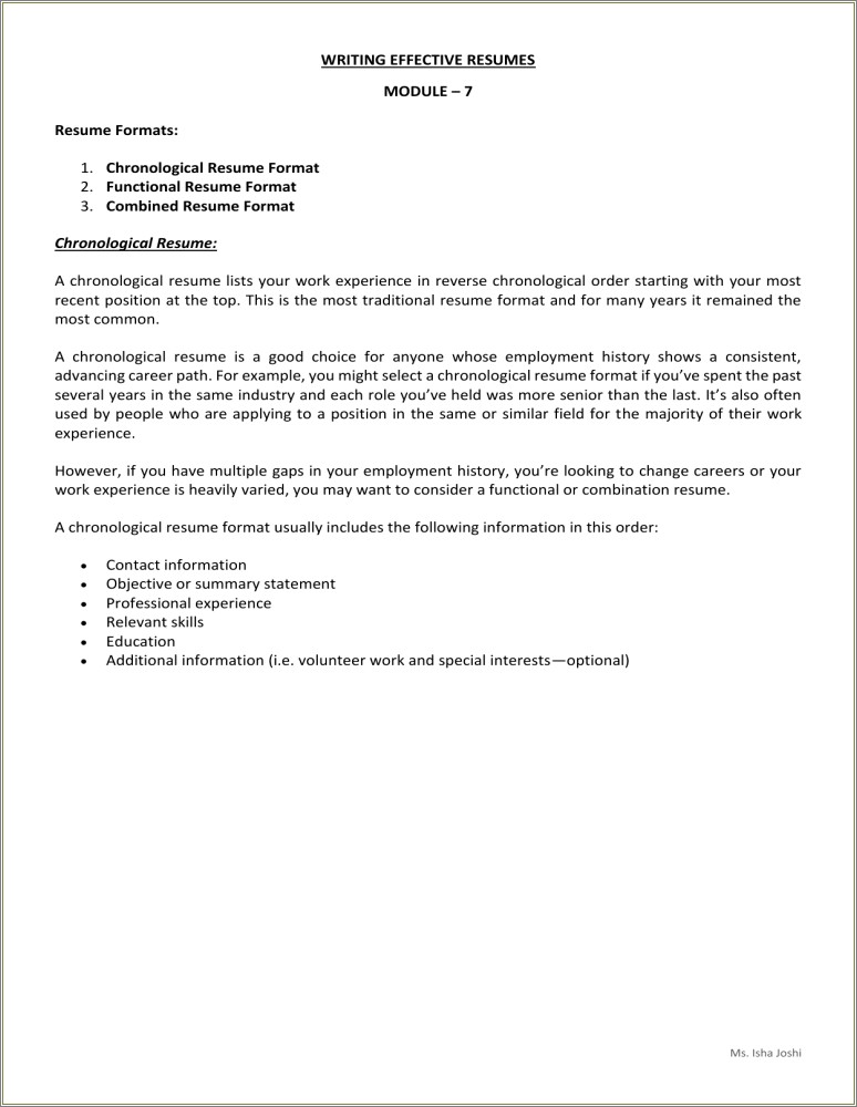 Examples Of Combination Resume Format