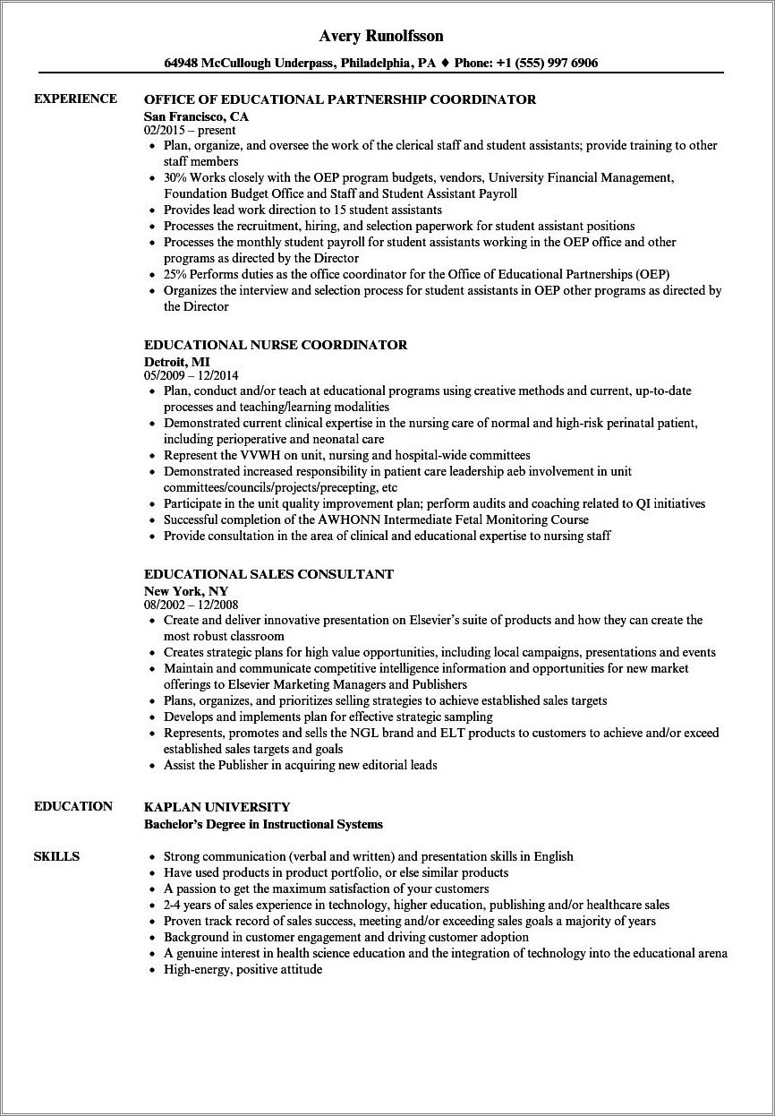 Examples Of Higher Education Resumes