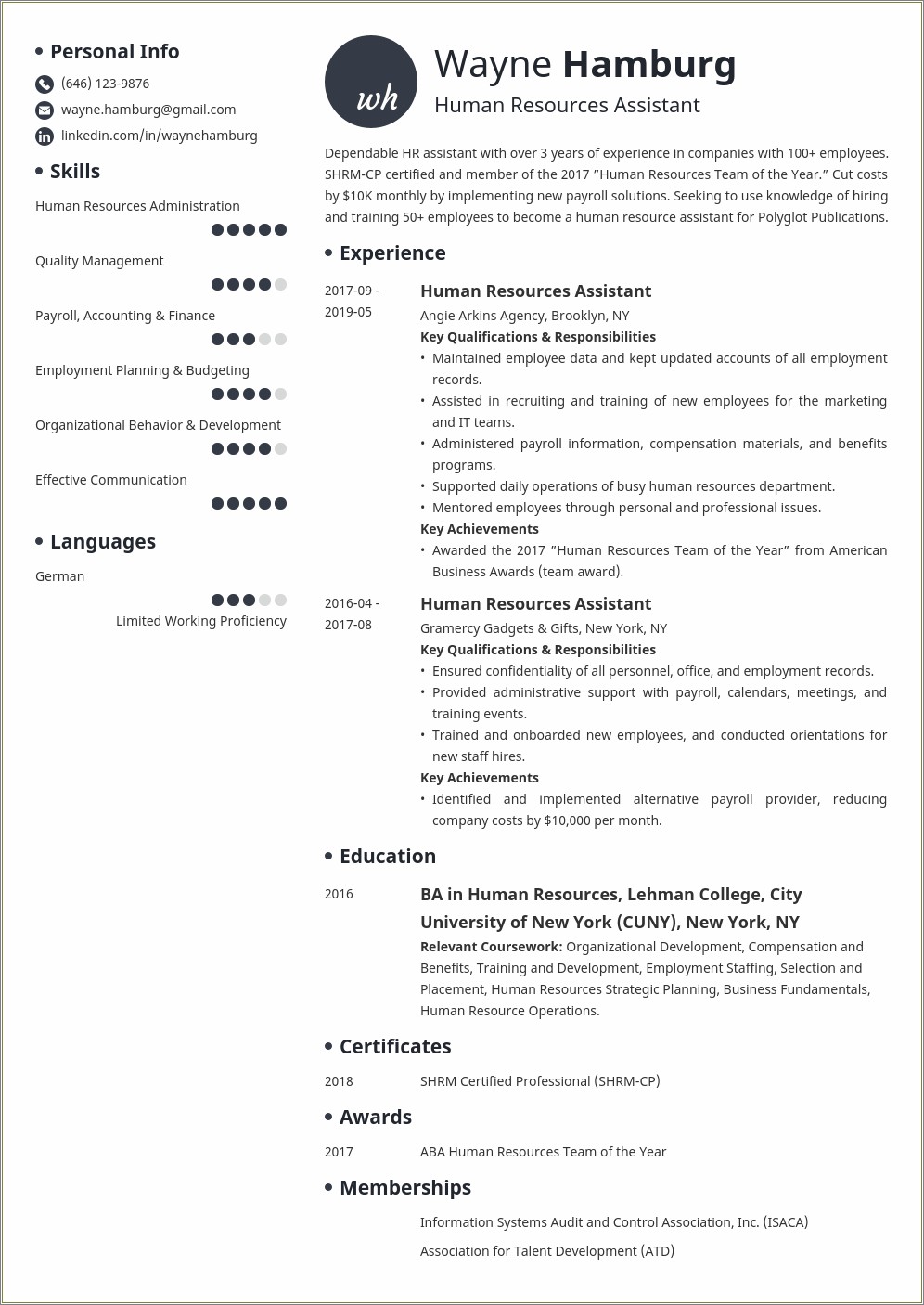 Examples Of Hr Assistant Resumes
