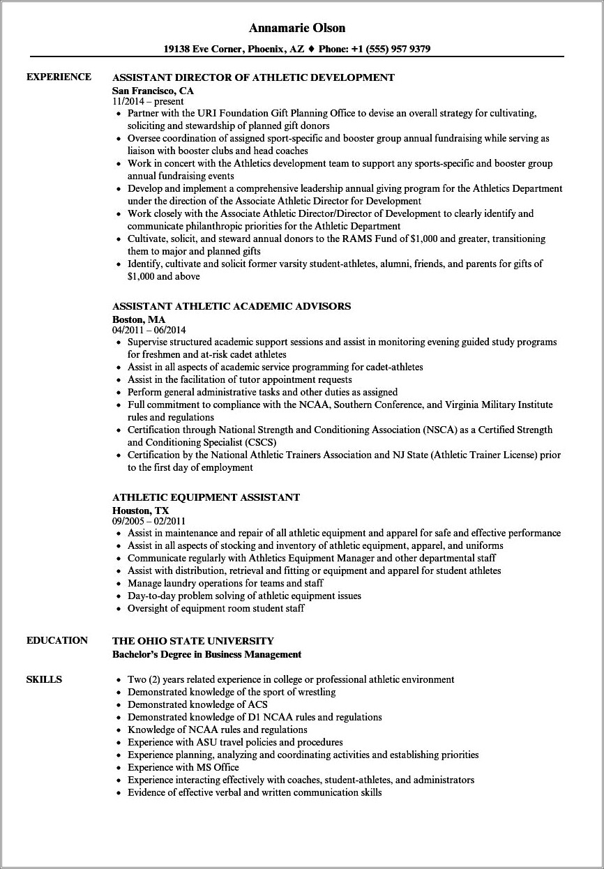 Examples Of Resumes For Athletes