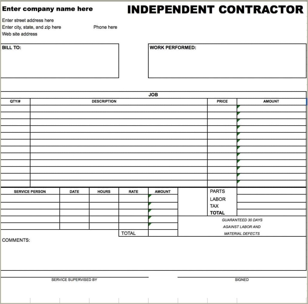 Excel Templates For Independent Contractors Free Download
