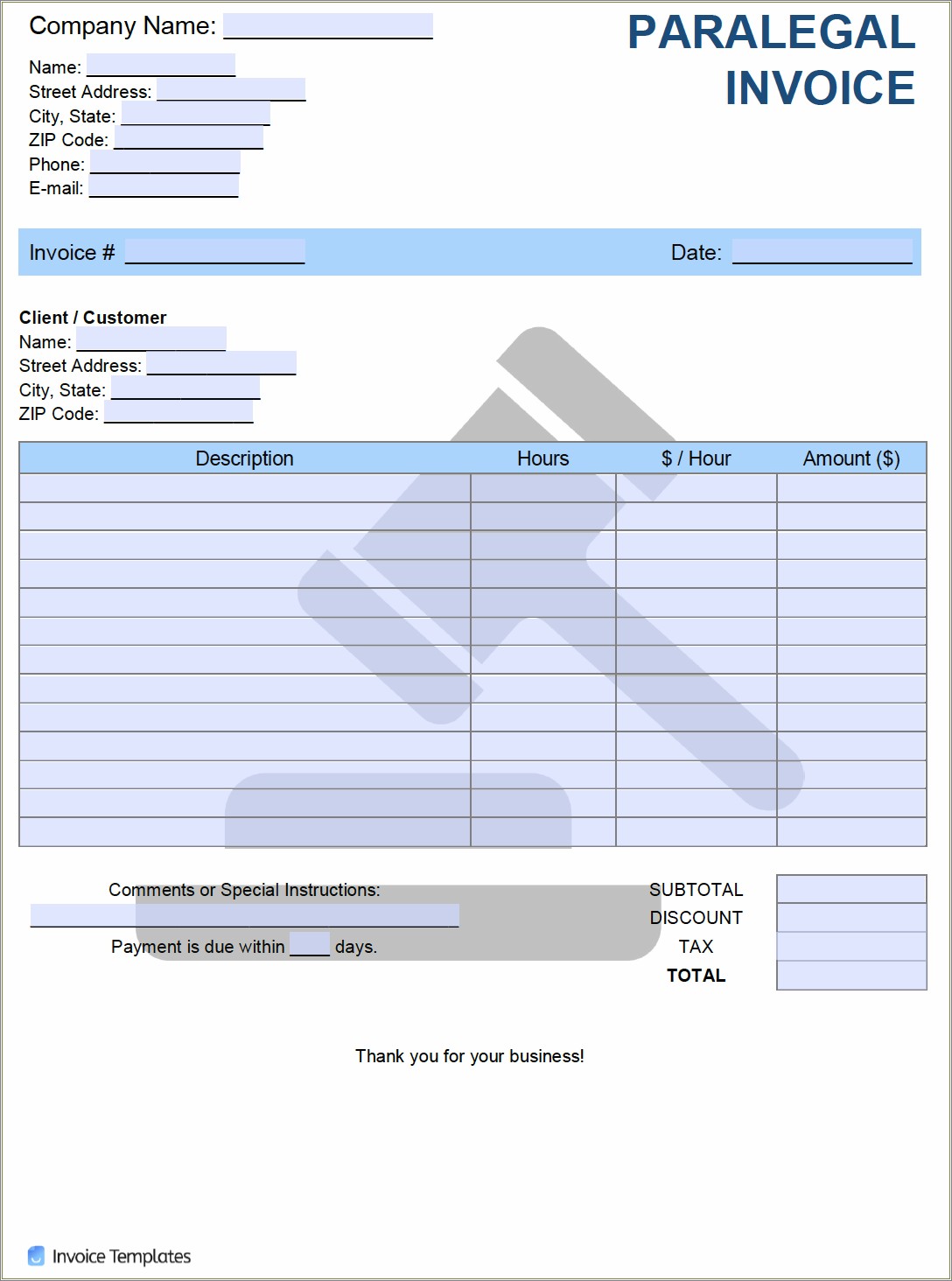 Family Law Paralegal Billable Hours Template Free