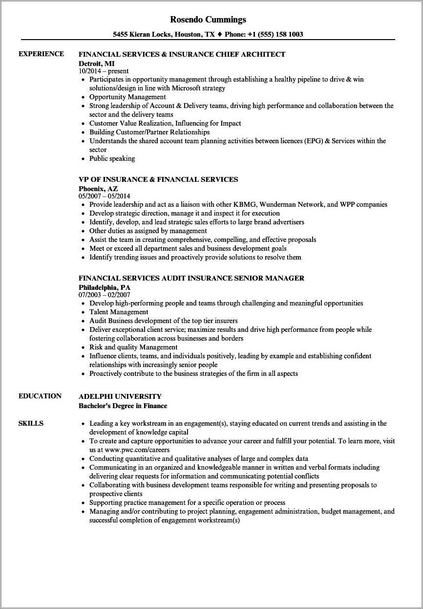Finance And Insurance Manager Resume