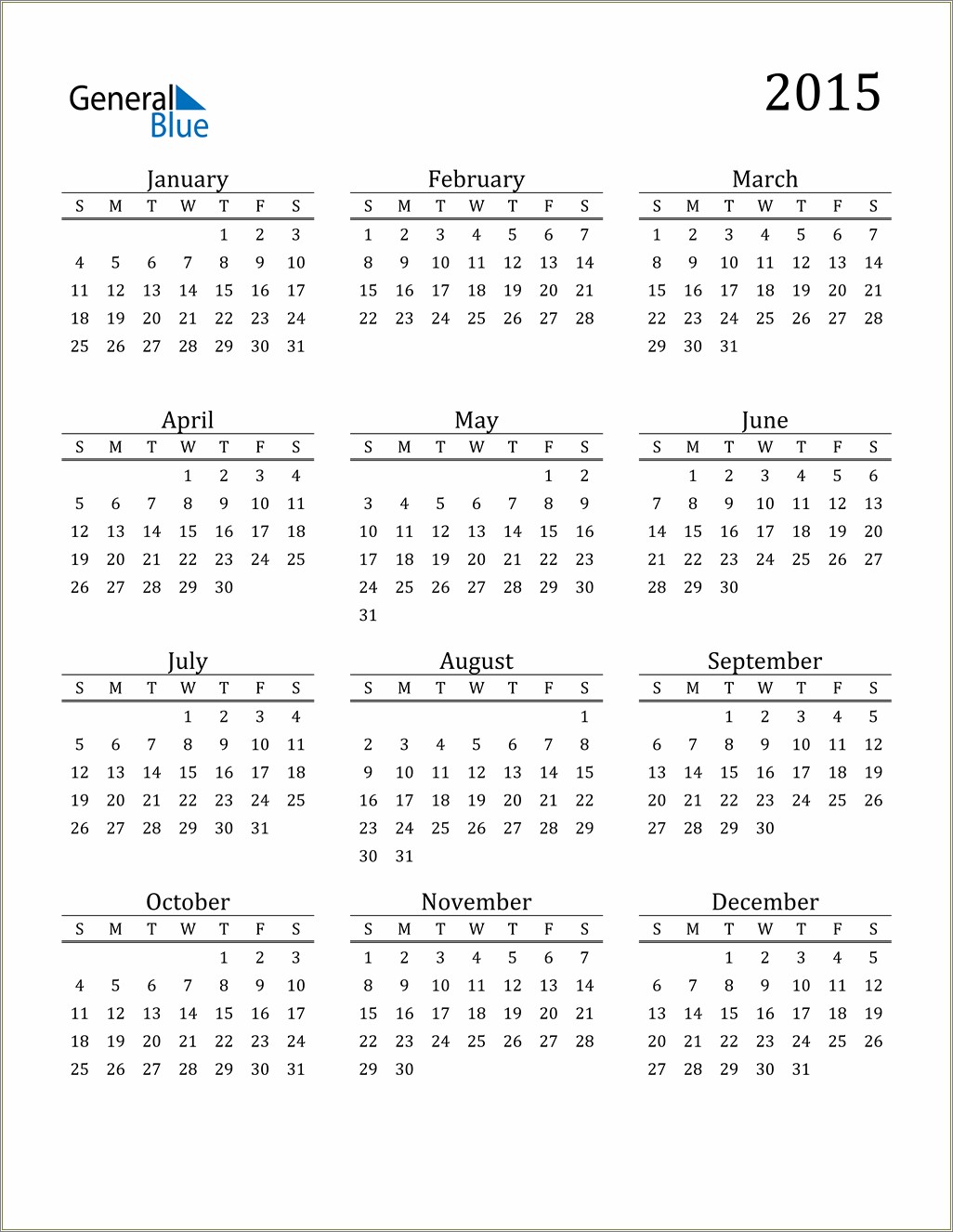 Free 2015 Printable Calendar Template With Holidays