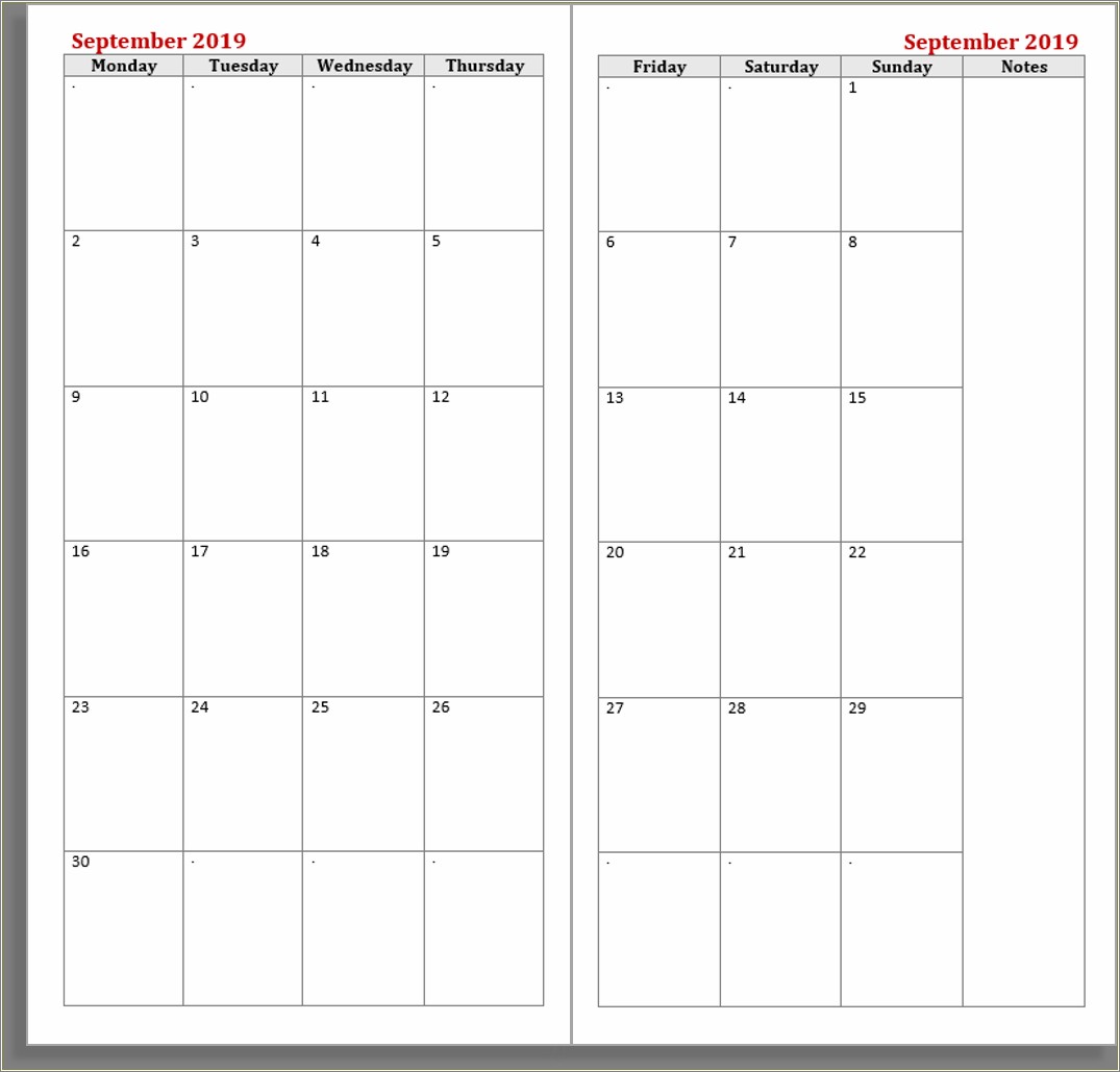 Free 2018 Monthly Two Page Calendar Template