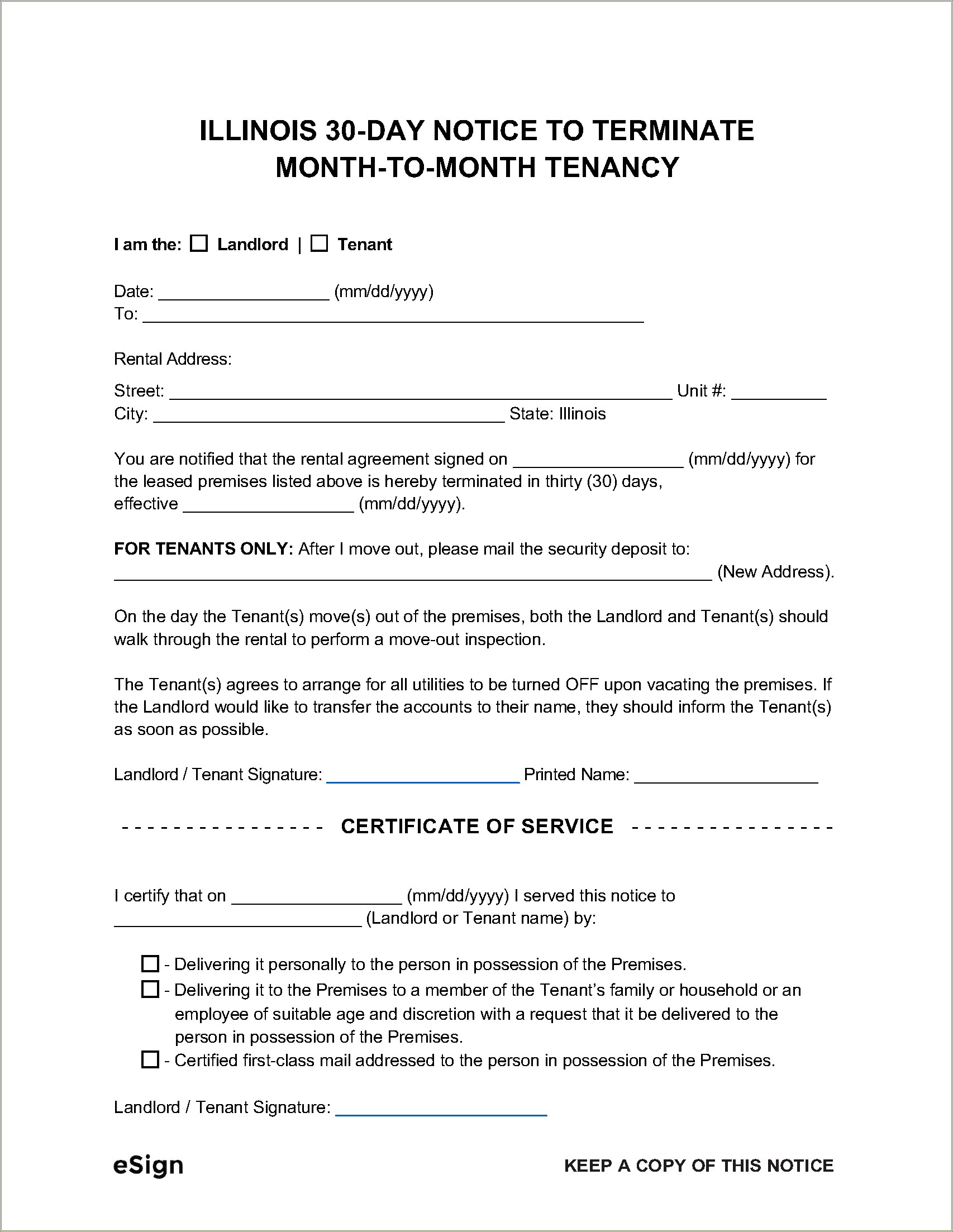 Free 30 Day Notice Letter To Landlord Template