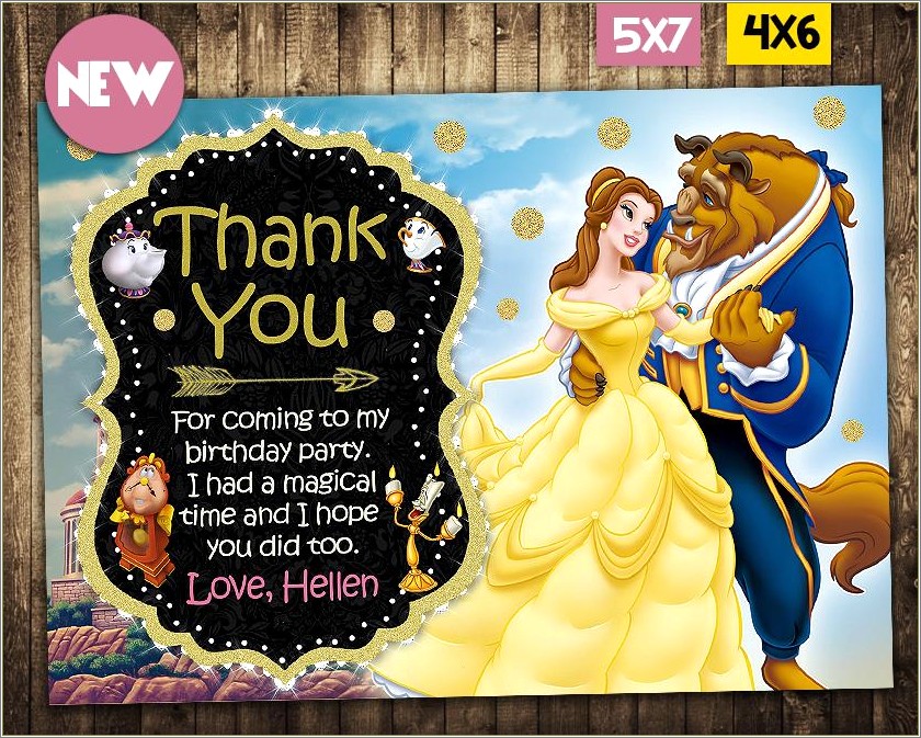Free 4x6 Birthday Template Beauty And The Beast