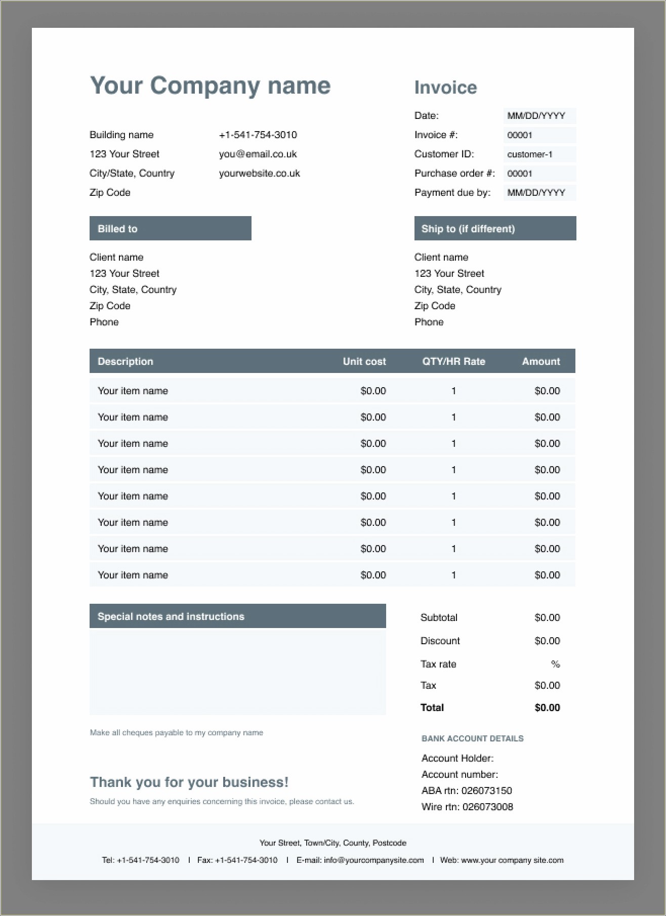 Free At T Bill Invoice Template Printable