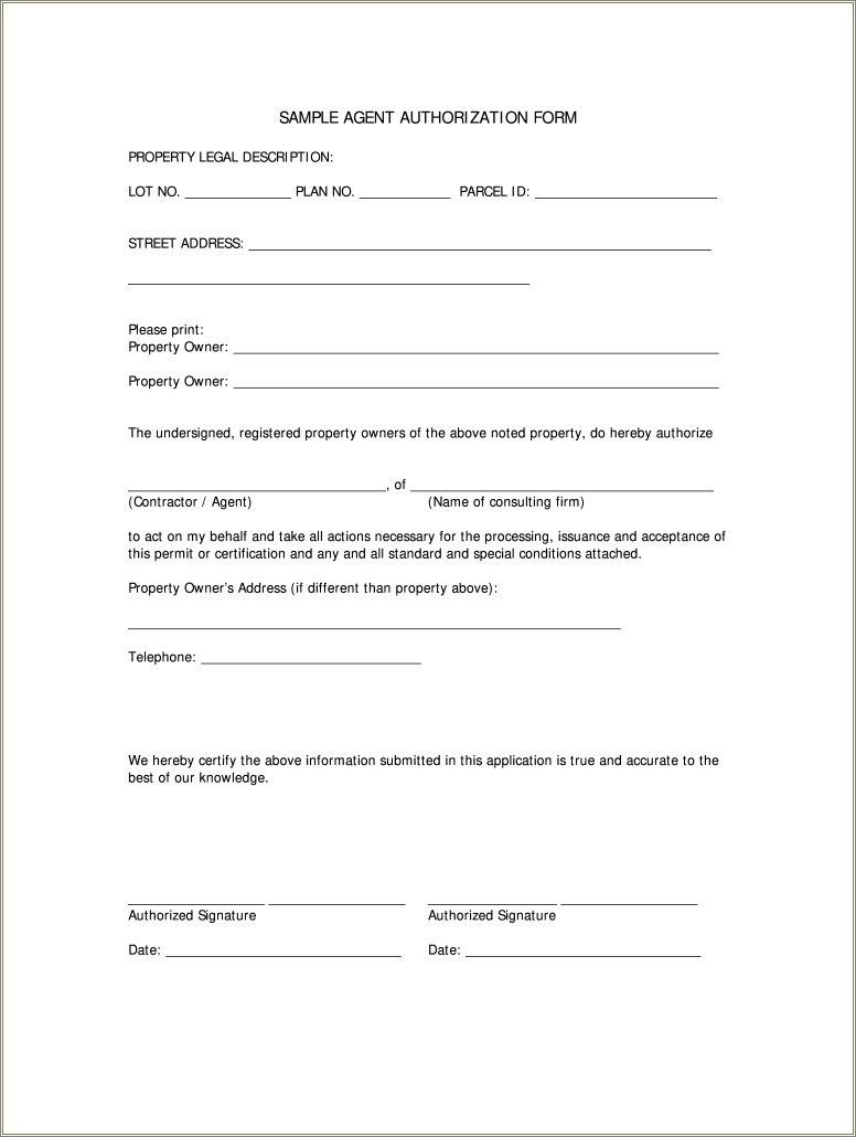 Free Authorized Agent Designation Form Sample Template
