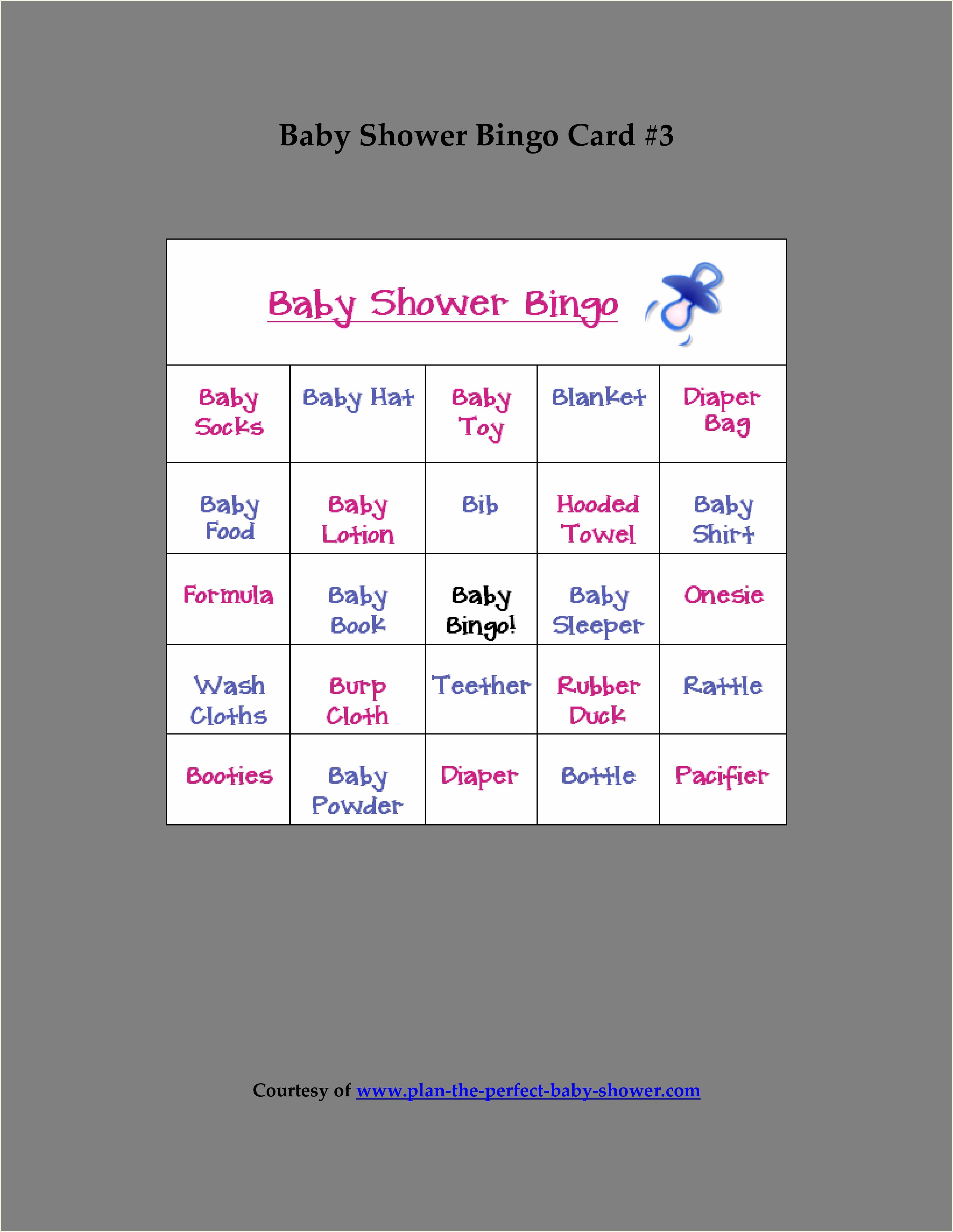 Free Baby Shower Blank Bingo Card Template