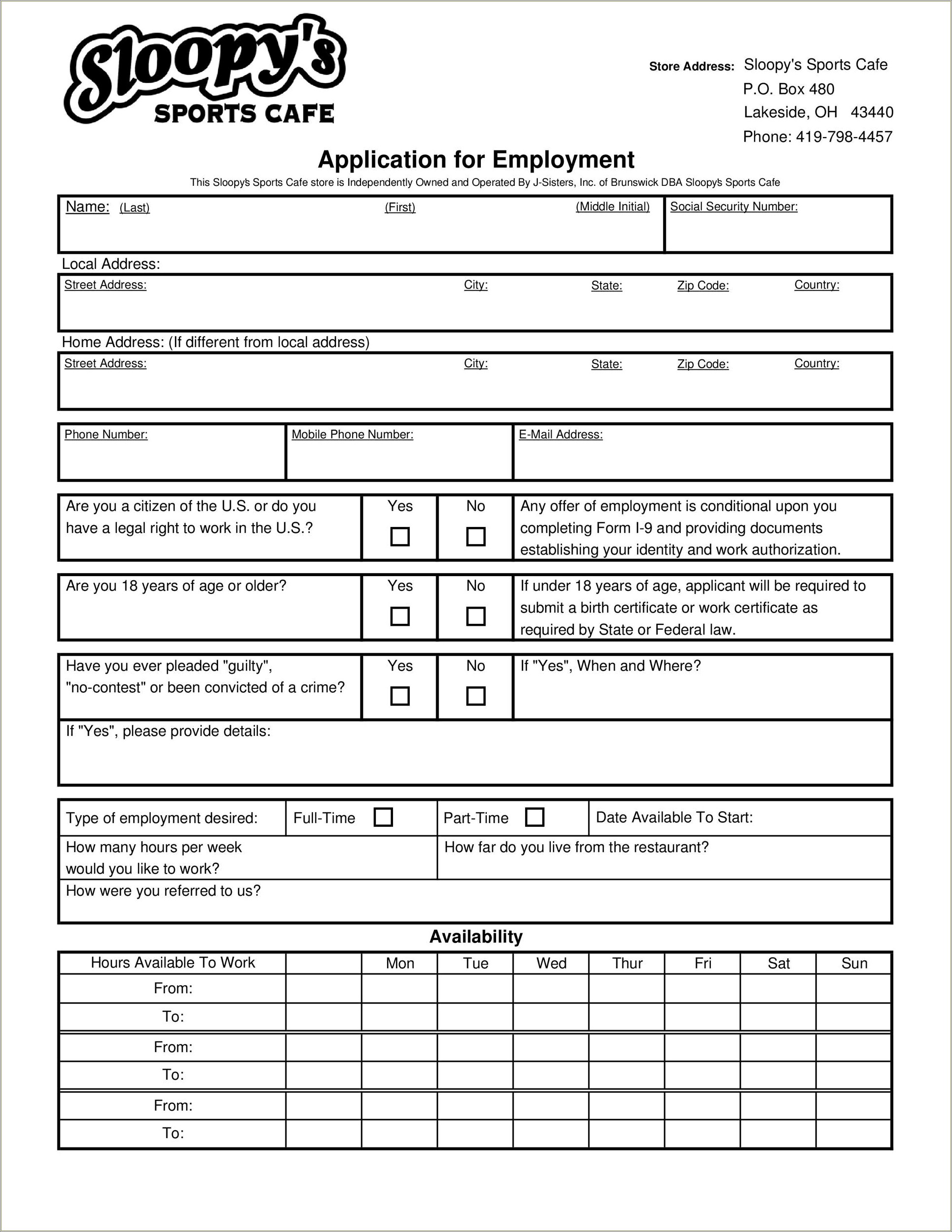 Free Basic Job Application Form Google Docs Template