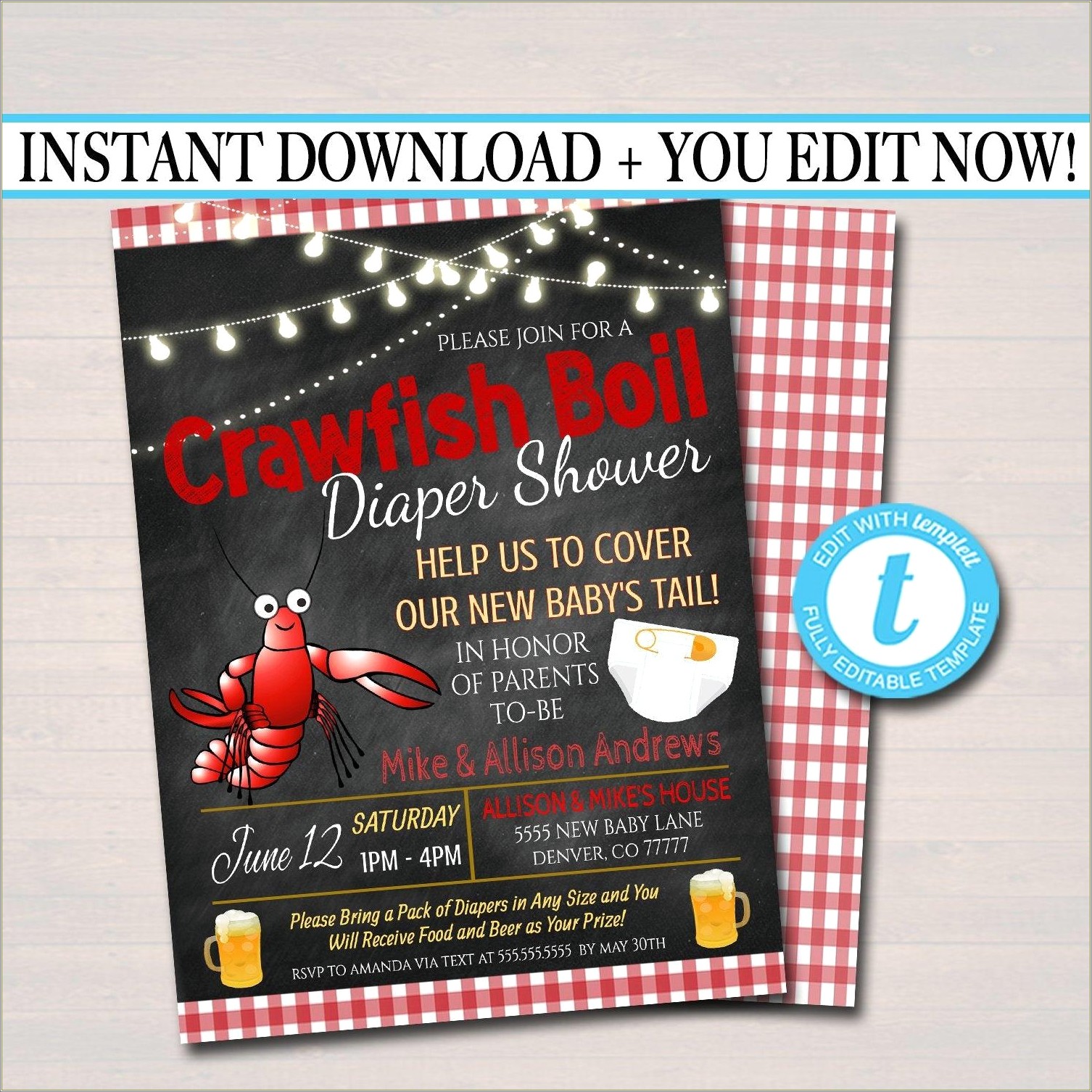 Free Beer And Diaper Party Invite Template