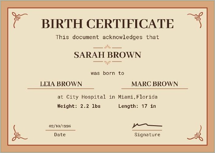 Free Birth Certificate Template For School Project